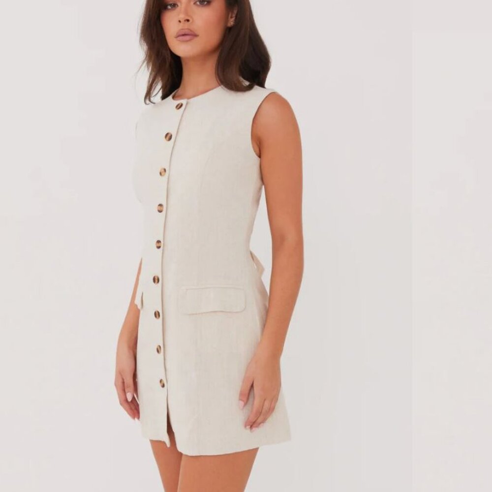 Castello Fiore Linen Mini Dress - Oatmeal - Picture 3 of 3